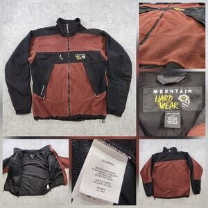 Mountain Hardwear Jacket Mens Large Brown Black Gore Windstopper Fleece Full Zip